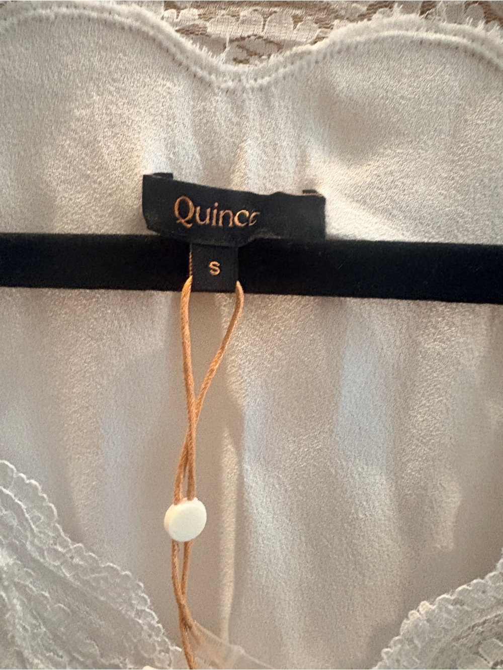 Quince White Lace-Trim V-Neck Button Front Puff Sleeve Top - Picture 3 of 3